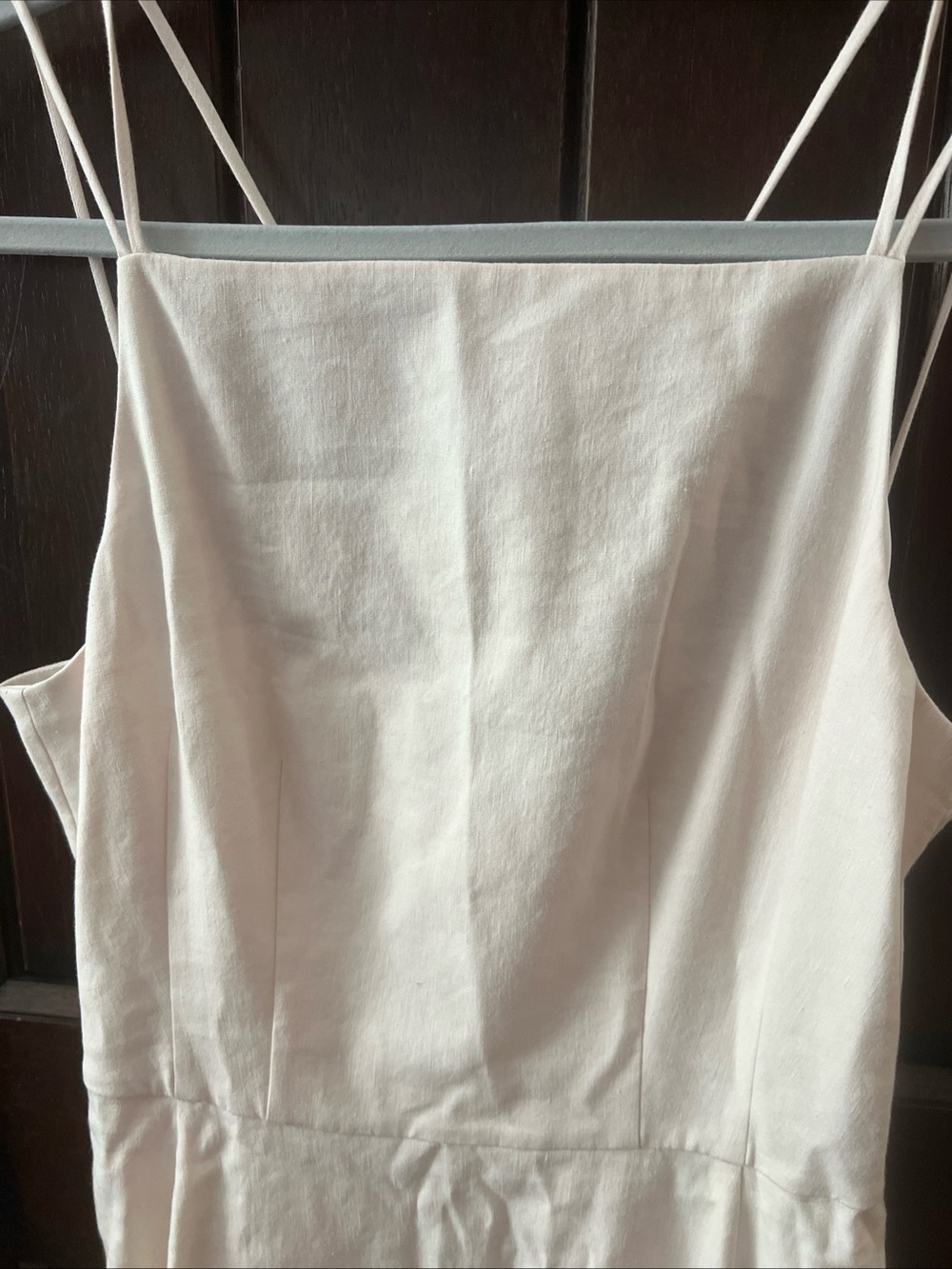 Theory linen blend square neck vol dress Spaghetti-Strap Midi Dress in parchment - Picture 2 of 5